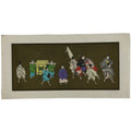 Japanese Woodblock Print Paper Card Vtg Daimyo Procession Samurai Gold P388