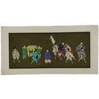Japanese Woodblock Print Paper Card Vtg Daimyo Procession Samurai Gold P388