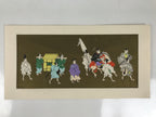 Japanese Woodblock Print Paper Card Vtg Daimyo Procession Samurai Gold P389