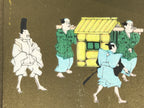 Japanese Woodblock Print Paper Card Vtg Daimyo Procession Samurai Gold P389