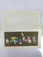 Japanese Woodblock Print Paper Card Vtg Daimyo Procession Samurai Gold P389