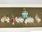 Japanese Woodblock Print Paper Card Vtg Emperor Procession Gold P390