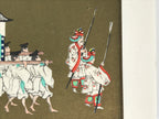 Japanese Woodblock Print Paper Card Vtg Emperor Procession Gold P390
