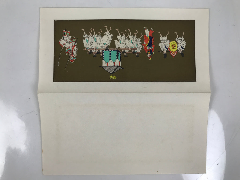Japanese Woodblock Print Paper Card Vtg Emperor Procession Gold P390