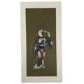 Japanese Woodblock Print Paper Card Vtg Geisha Kimono Kabuki Gold P391