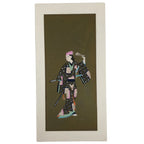 Japanese Woodblock Print Paper Card Vtg Geisha Kimono Kabuki Gold P391