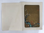 Japanese Woodblock Print Paper Card Vtg Plum Blossoms Ume Gold P386