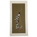 Japanese Woodblock Print Reproduction Vtg Woman Dog Kimono Ukiyoe Gold P394
