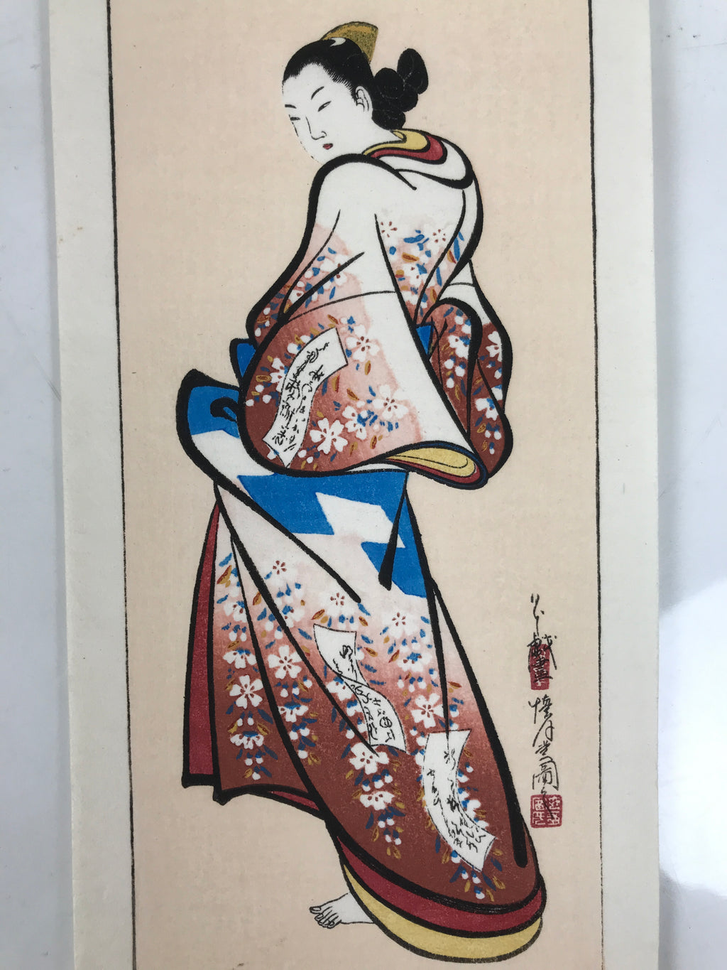 Japanese Woodblock Print Vtg Barefoot Woman Kimono Ukiyoe Bijinga P393