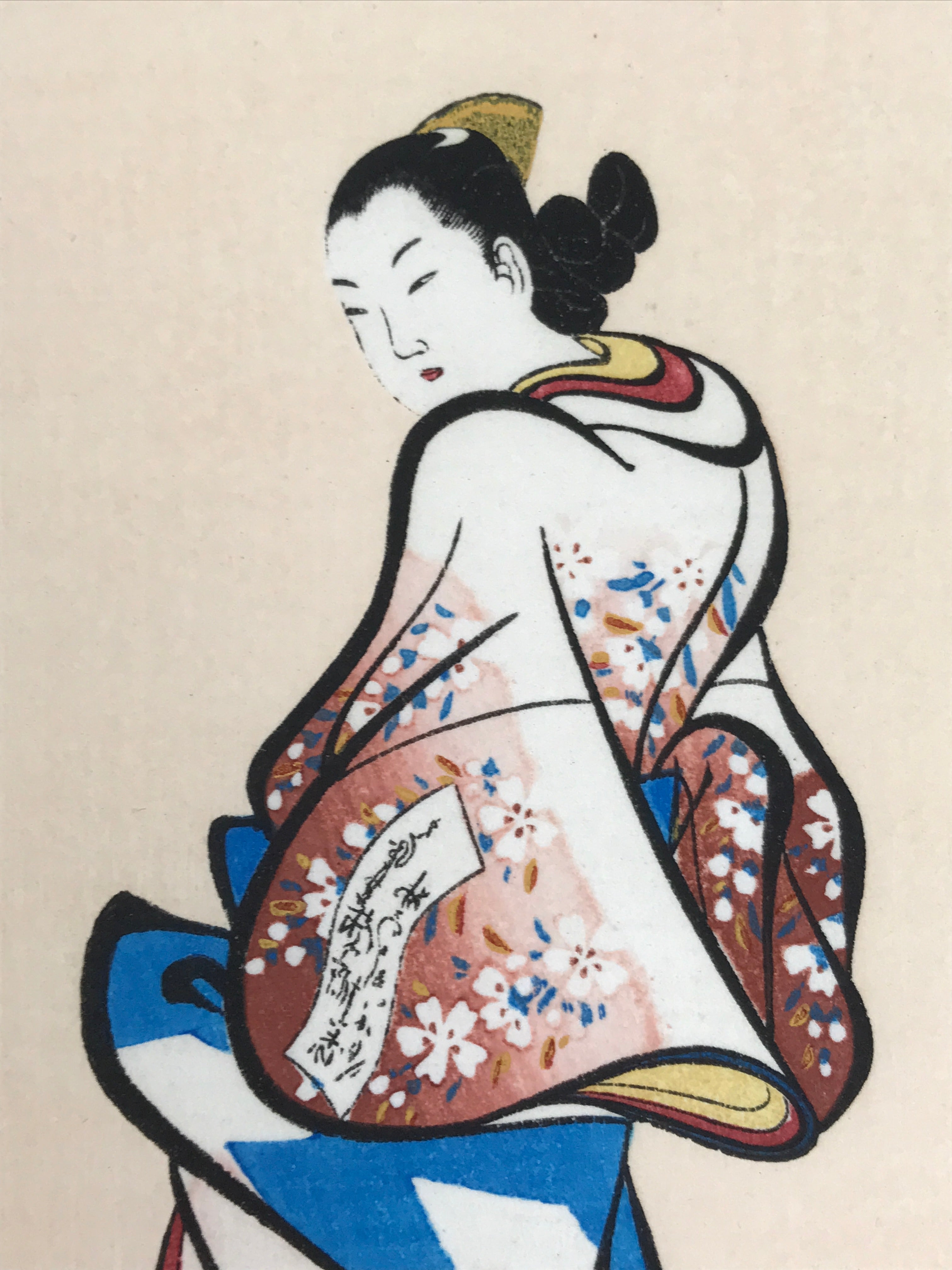 Japanese Woodblock Print Vtg Barefoot Woman Kimono Ukiyoe Bijinga P393