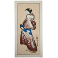 Japanese Woodblock Print Vtg Barefoot Woman Kimono Ukiyoe Bijinga P393