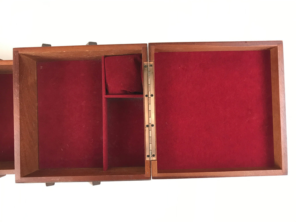 Japanese Wooden Accordion Sewing Box Vtg Haribako Storage Chest Brown T355