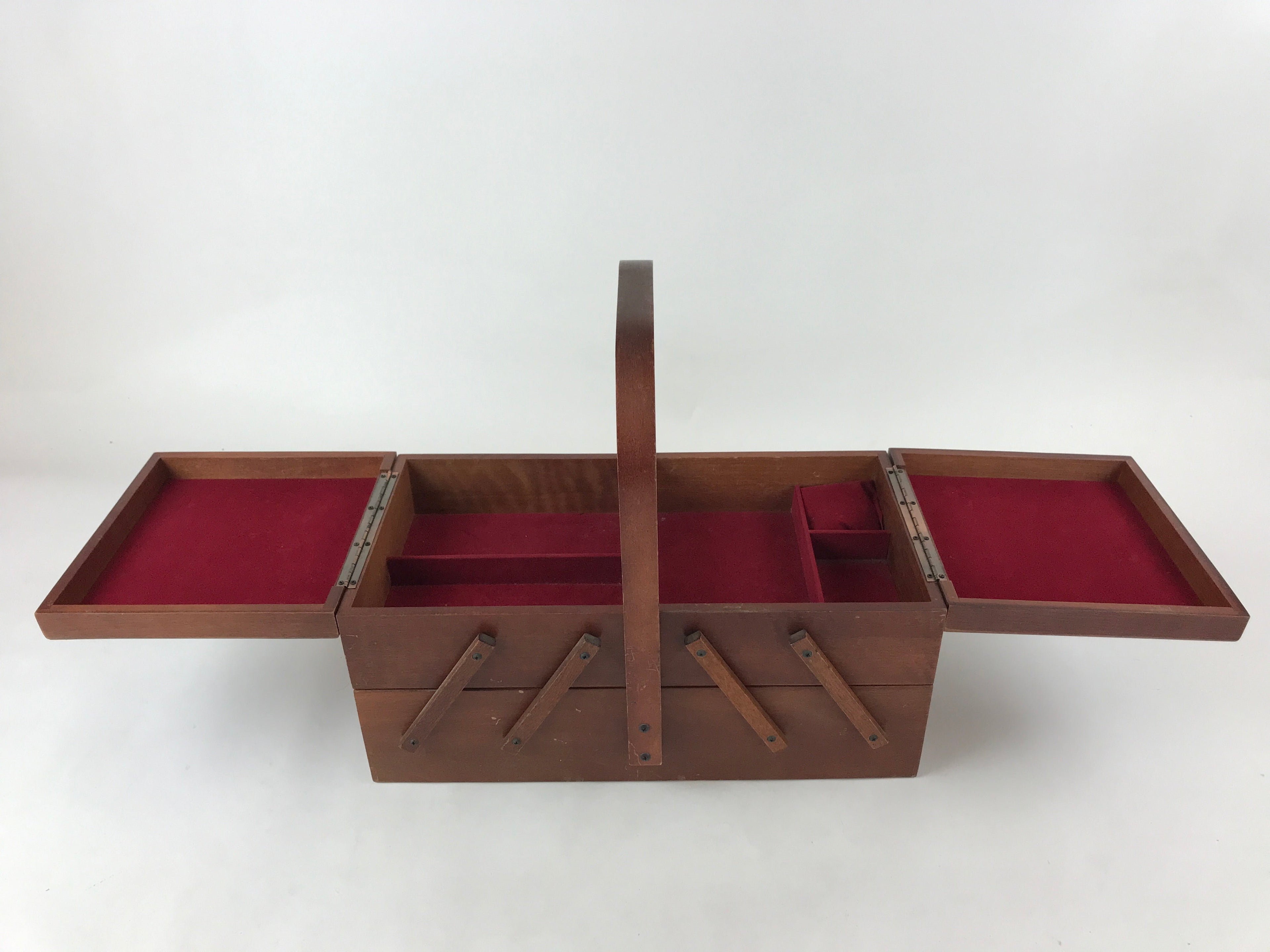 Japanese Wooden Accordion Sewing Box Vtg Haribako Storage Chest Brown T355