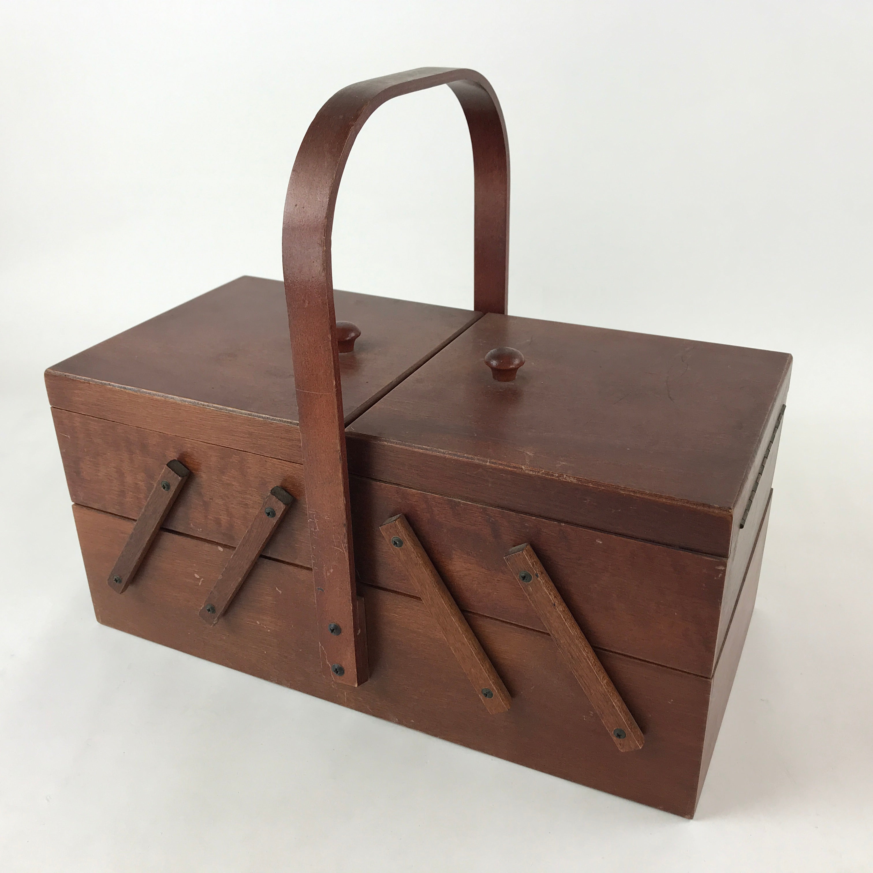 Japanese Wooden Accordion Sewing Box Vtg Haribako Storage Chest Brown T355