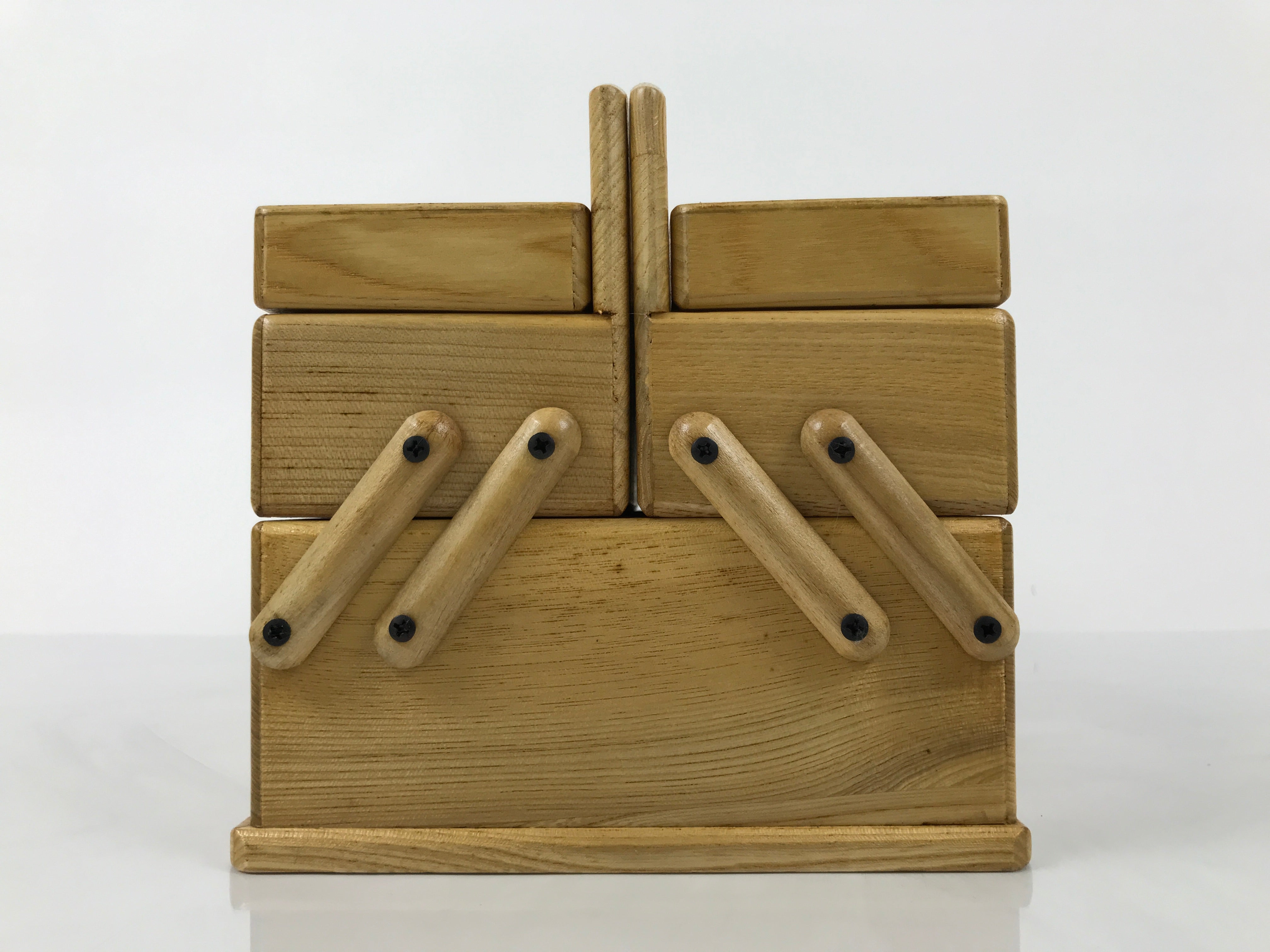 Japanese Wooden Accordion Sewing Box Vtg Haribako Storage Chest Brown T409