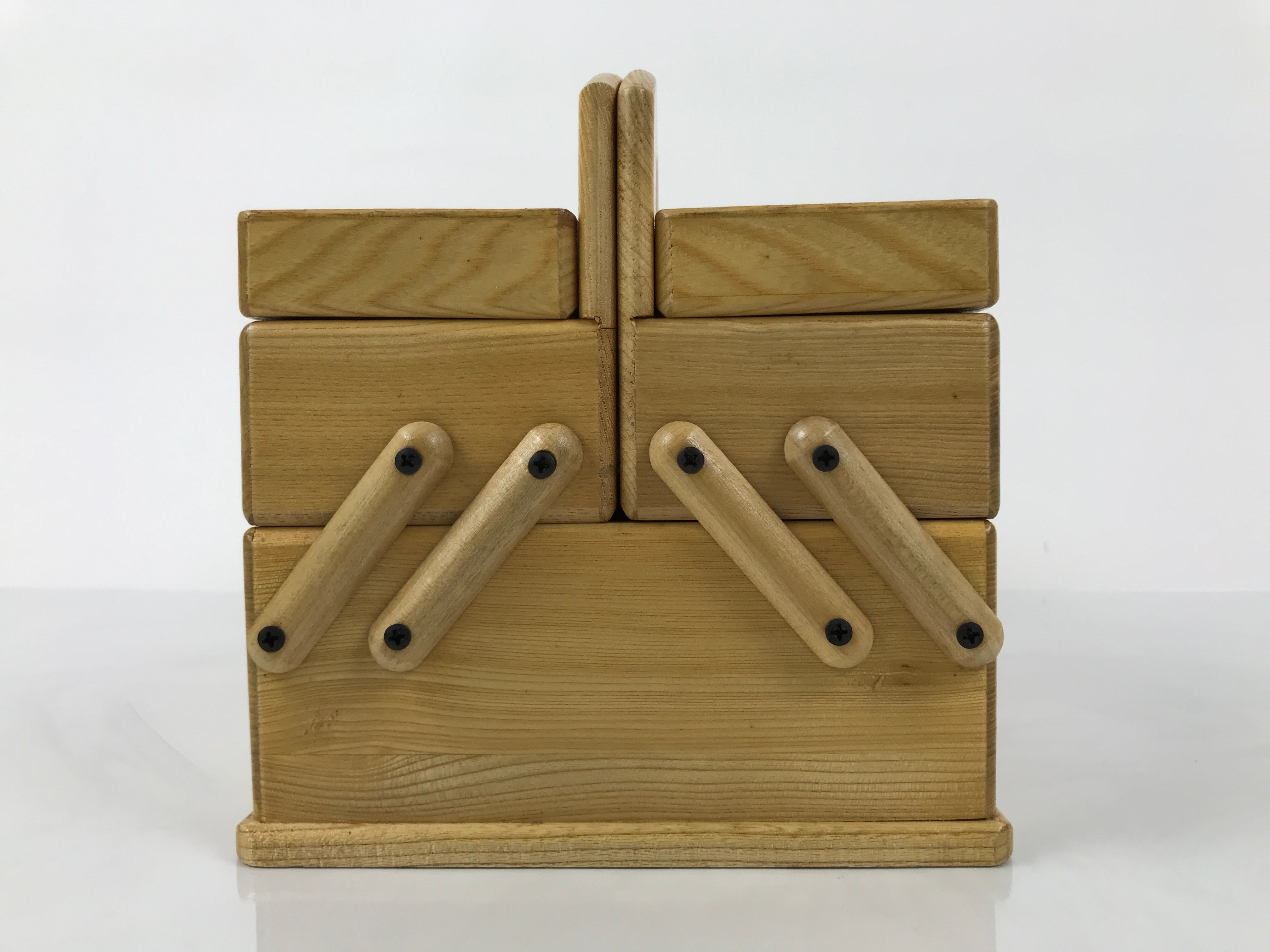 Japanese Wooden Accordion Sewing Box Vtg Haribako Storage Chest Brown T409