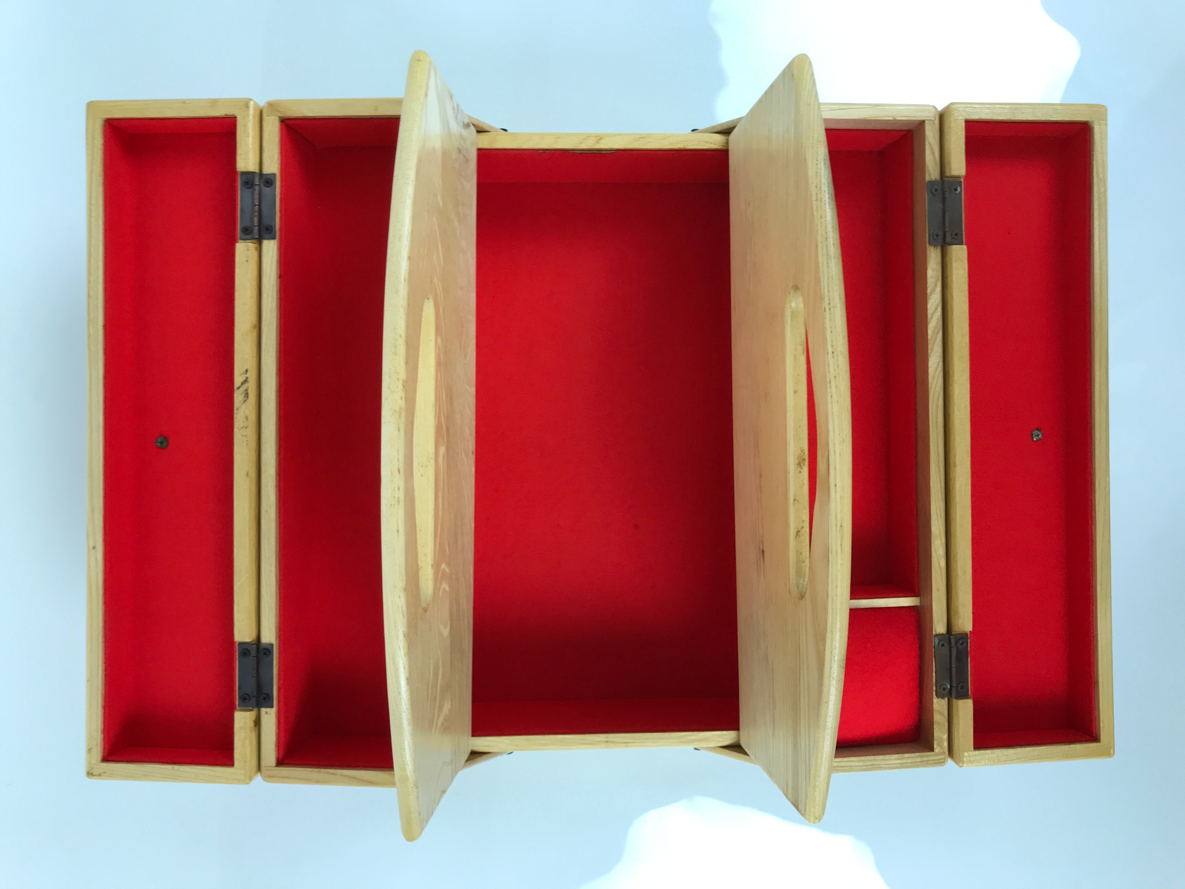 Japanese Wooden Accordion Sewing Box Vtg Haribako Storage Chest Brown T409