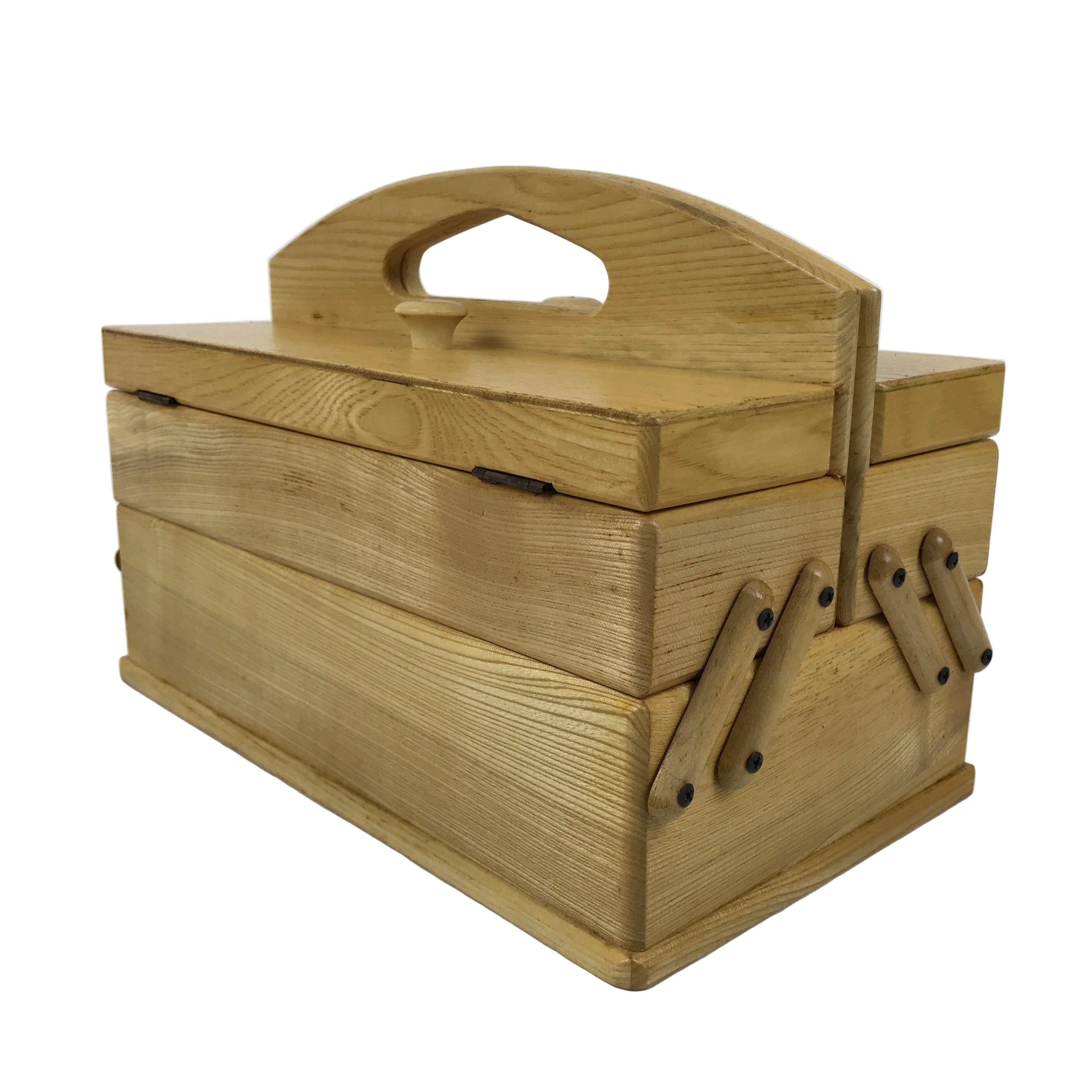 Japanese Wooden Accordion Sewing Box Vtg Haribako Storage Chest Brown T409