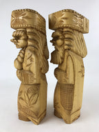 Japanese Wooden Ainu Nipopo Statue Vtg 2pc Large Okimono Hokkaido Brown AB109