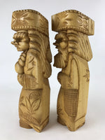 Japanese Wooden Ainu Nipopo Statue Vtg 2pc Large Okimono Hokkaido Brown AB109