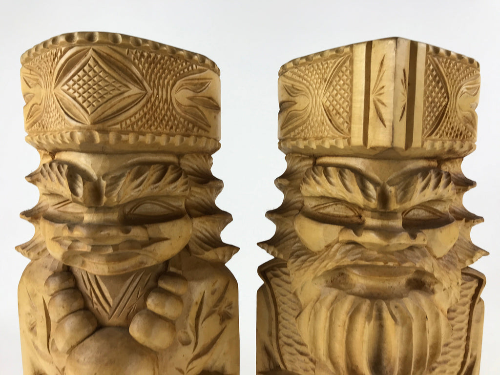 Japanese Wooden Ainu Nipopo Statue Vtg 2pc Large Okimono Hokkaido Brown AB109