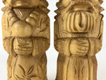Japanese Wooden Ainu Nipopo Statue Vtg 2pc Large Okimono Hokkaido Brown AB109