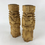Japanese Wooden Ainu Nipopo Statue Vtg 2pc Large Okimono Hokkaido Brown AB109