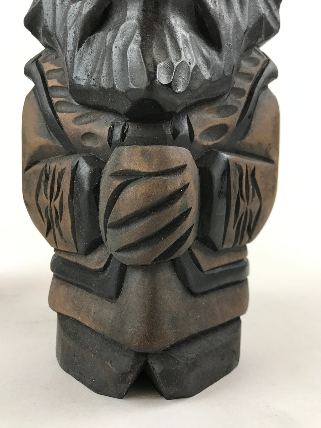 Japanese Wooden Ainu Nipopo Statue Vtg 2pc Set Okimono Hokkaido Brown AB108