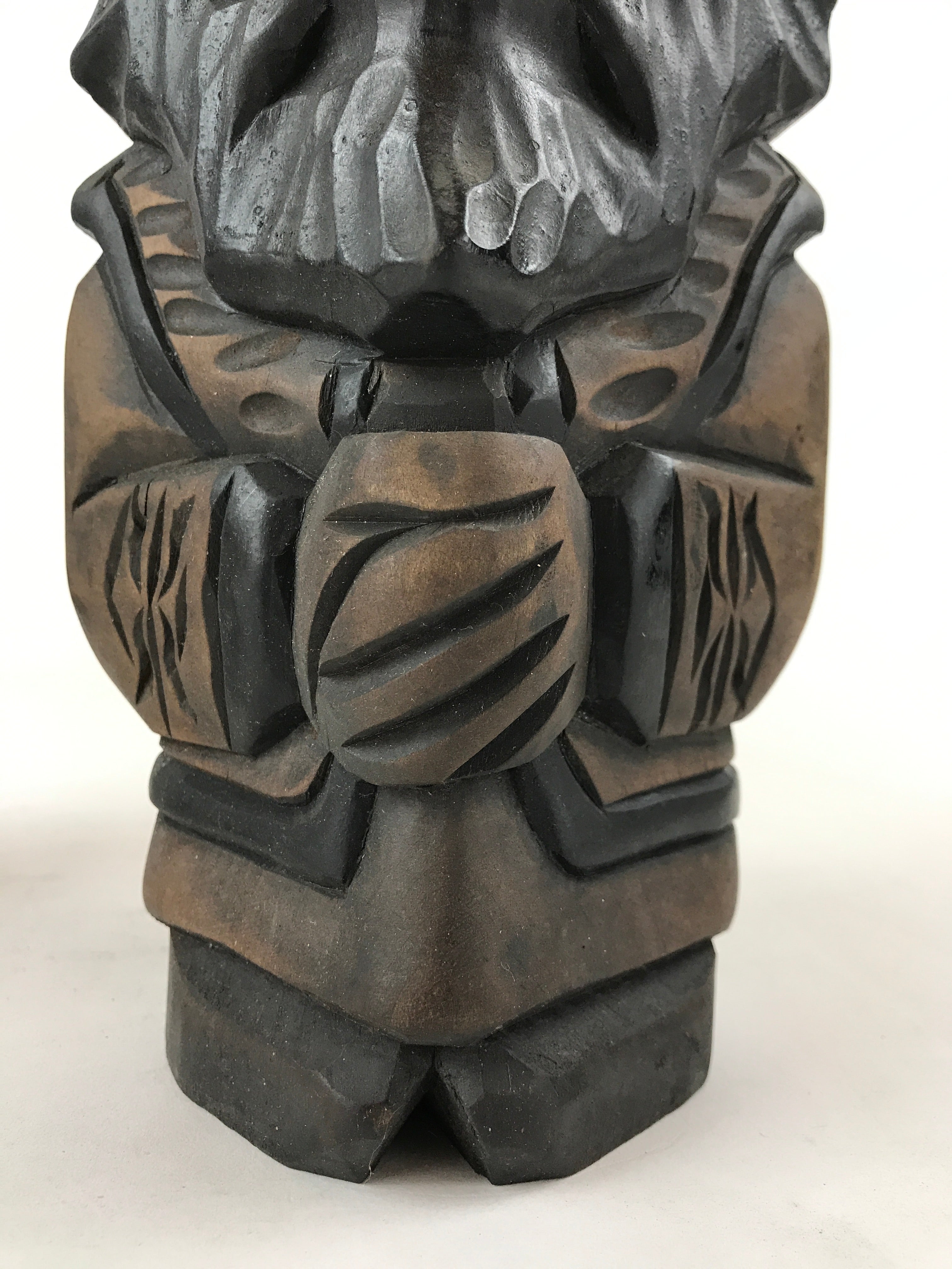 Japanese Wooden Ainu Nipopo Statue Vtg 2pc Set Okimono Hokkaido Brown AB108