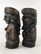 Japanese Wooden Ainu Nipopo Statue Vtg 2pc Set Okimono Hokkaido Brown AB108