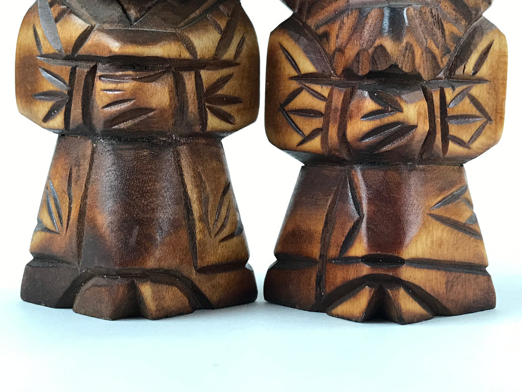 Japanese Wooden Ainu Nipopo Statue Vtg 2pc Small Okimono Hokkaido Brown AB110