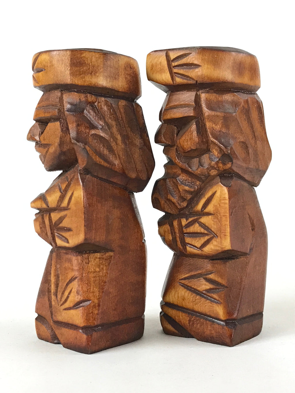 Japanese Wooden Ainu Nipopo Statue Vtg 2pc Small Okimono Hokkaido Brown AB110
