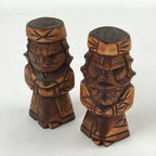 Japanese Wooden Ainu Nipopo Statue Vtg 2pc Small Okimono Hokkaido Brown AB110