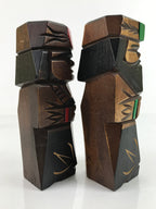 Japanese Wooden Ainu Nipopo Statue Vtg 2pc Small Okimono Hokkaido Brown AB113
