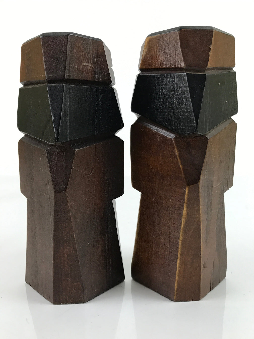 Japanese Wooden Ainu Nipopo Statue Vtg 2pc Small Okimono Hokkaido Brown AB113