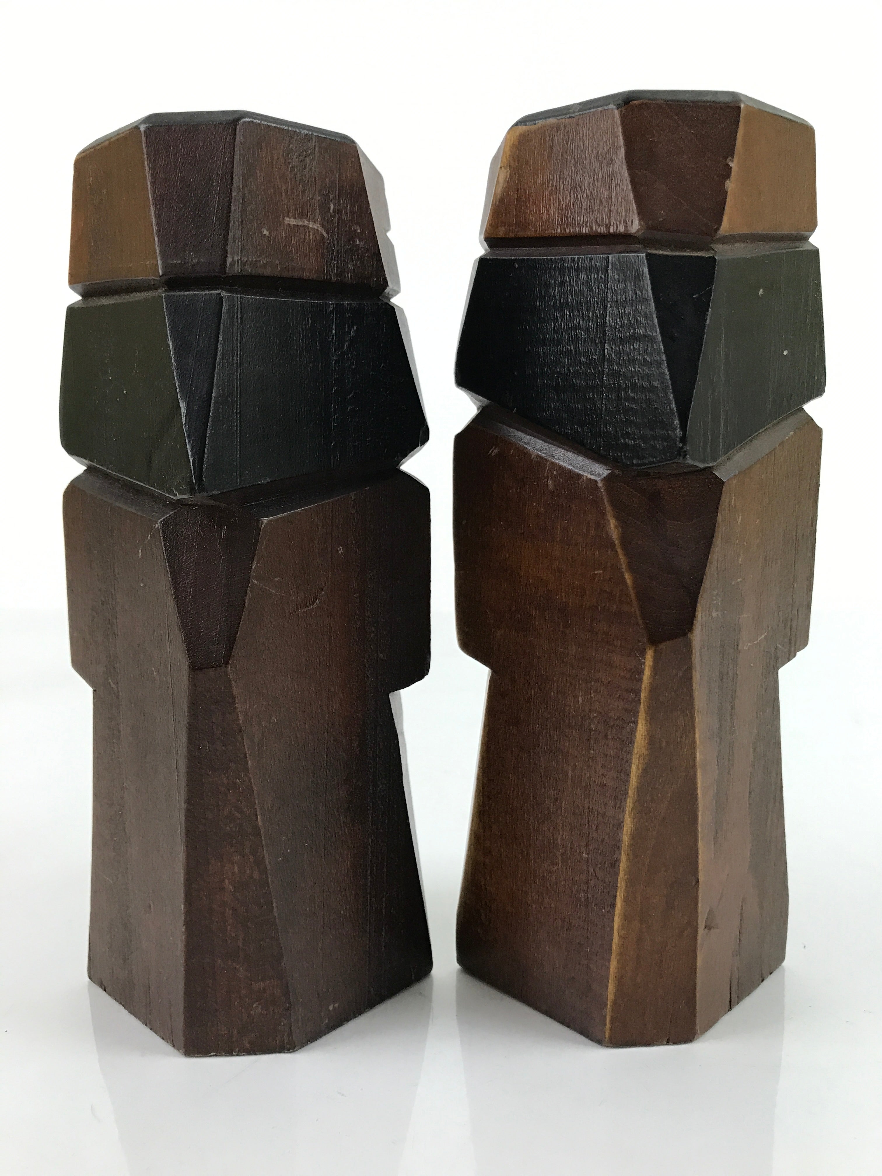Japanese Wooden Ainu Nipopo Statue Vtg 2pc Small Okimono Hokkaido Brown AB113