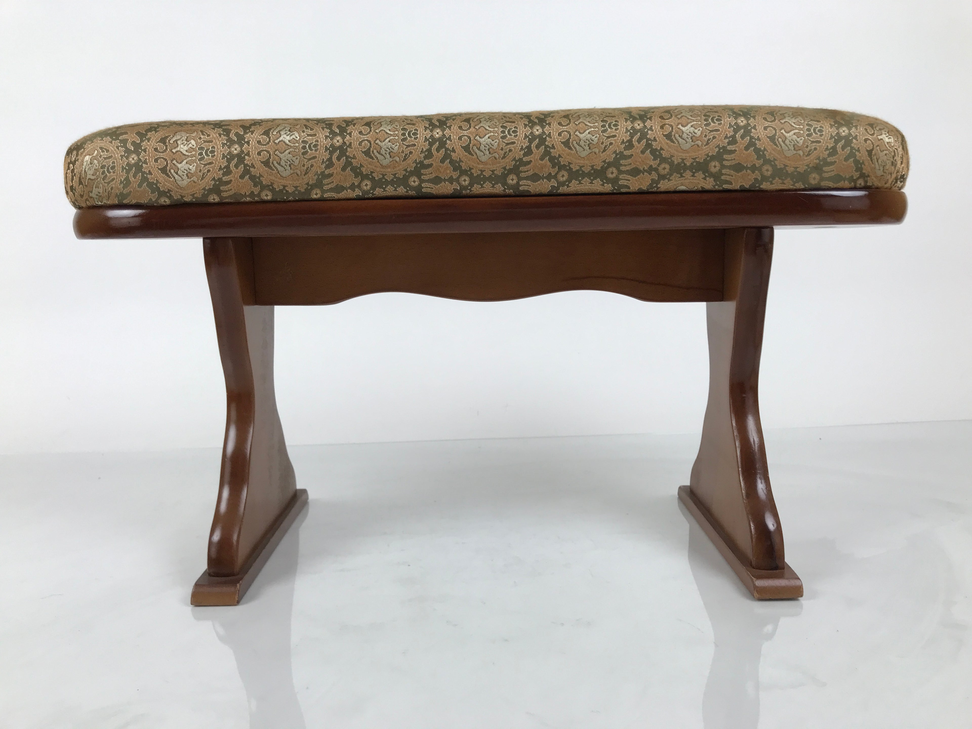 Japanese Wooden Armrest Cushion Kyousoku Vtg Shogi Go Fabric Green Orange JK943