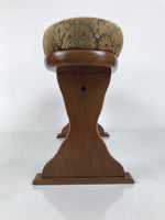 Japanese Wooden Armrest Cushion Kyousoku Vtg Shogi Go Fabric Green Orange JK943