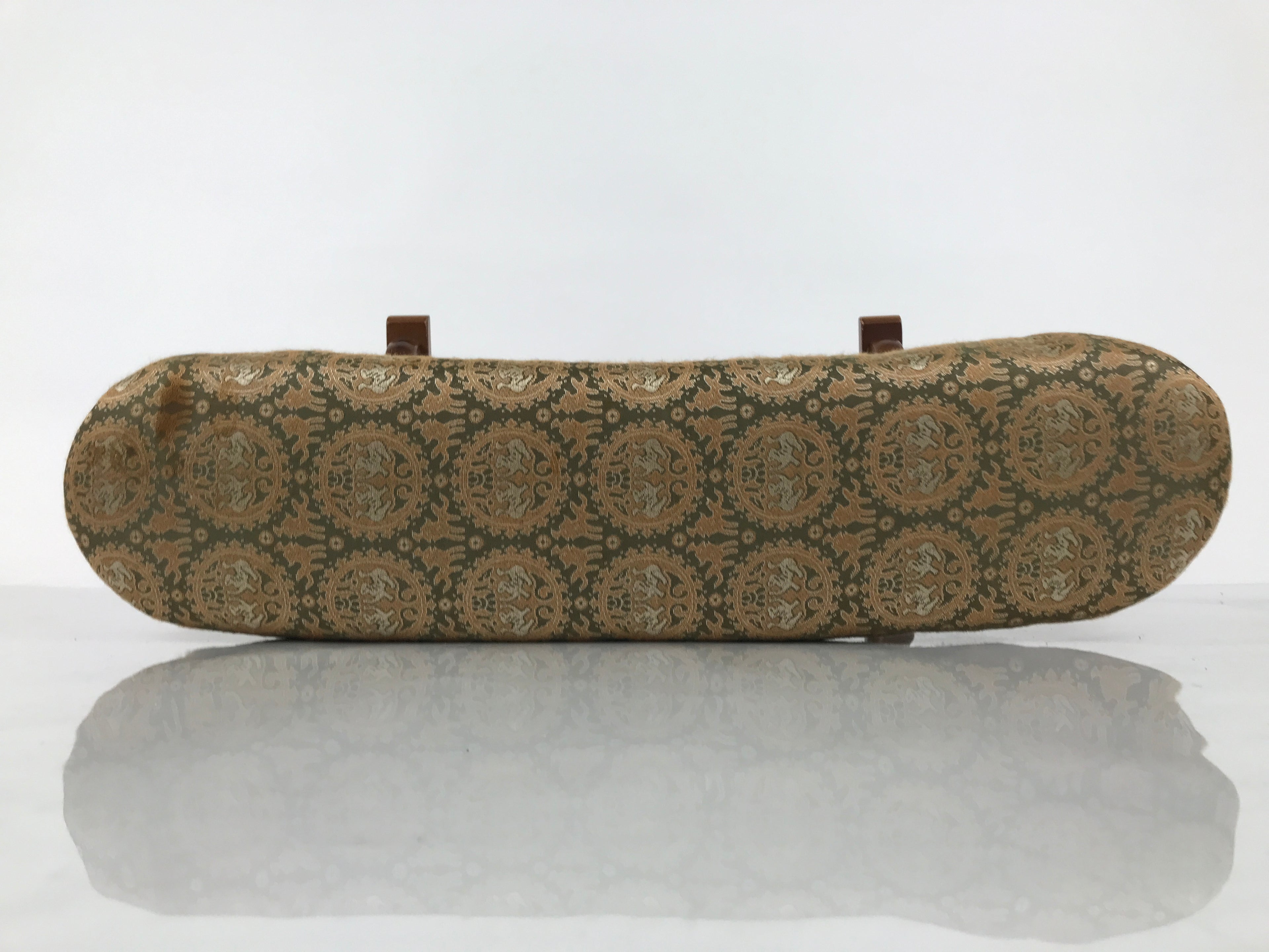 Japanese Wooden Armrest Cushion Kyousoku Vtg Shogi Go Fabric Green Orange JK943
