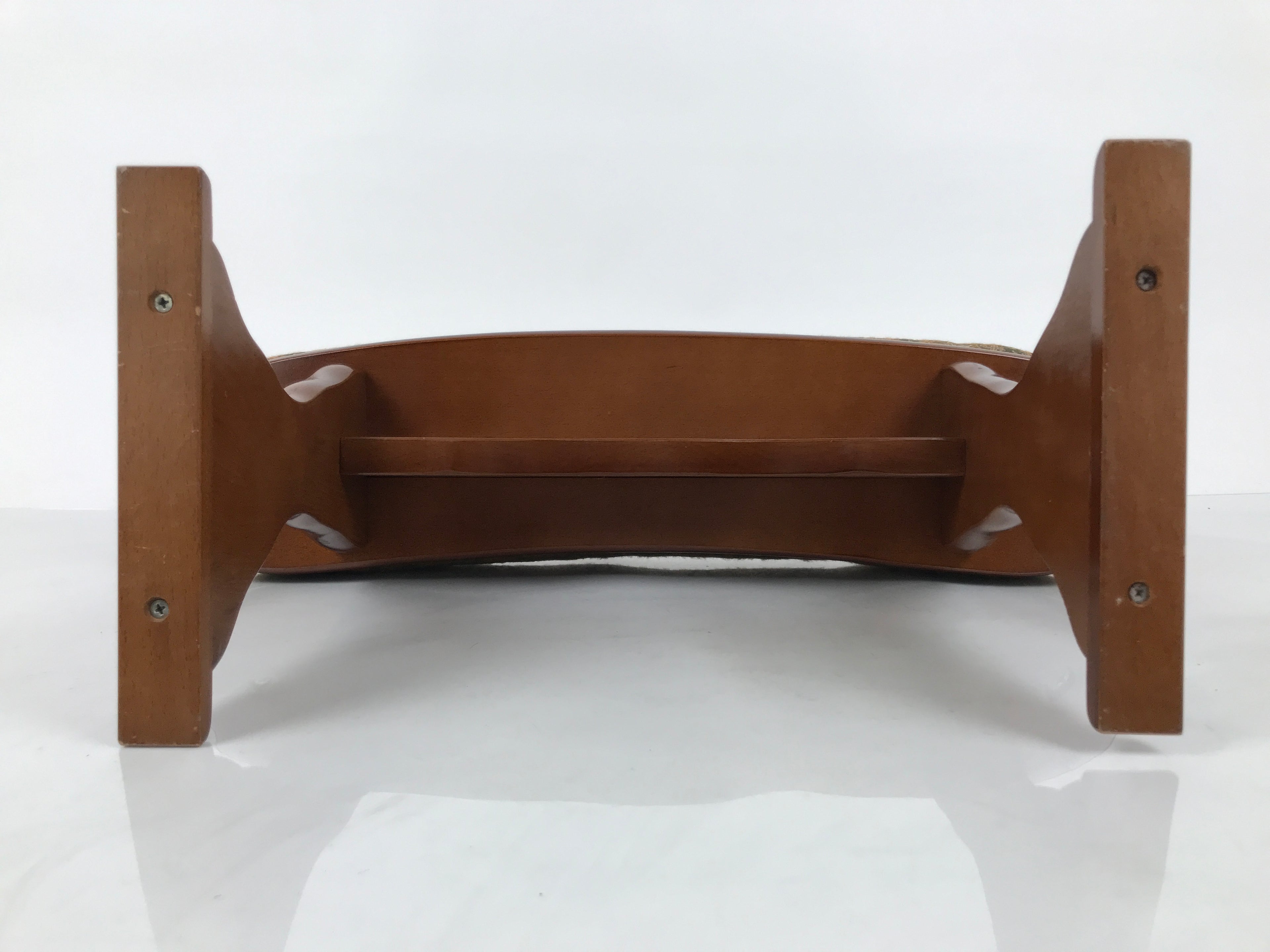 Japanese Wooden Armrest Cushion Kyousoku Vtg Shogi Go Fabric Green Orange JK943