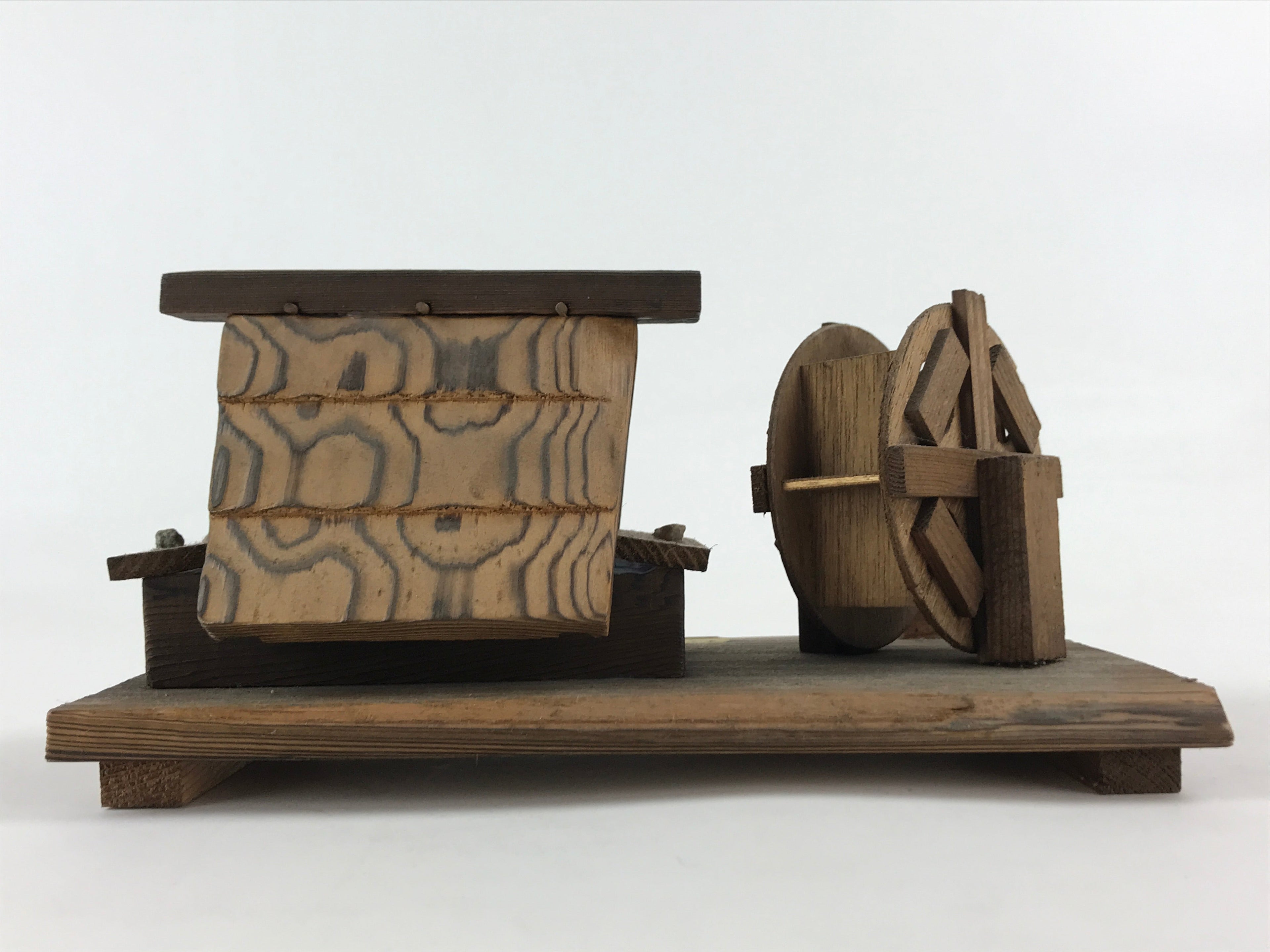 Japanese Wooden Art Display Water Wheel High Roof House Vtg Handmade BD906