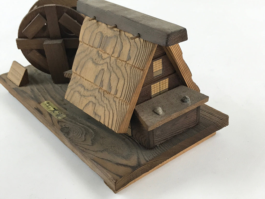 Japanese Wooden Art Display Water Wheel High Roof House Vtg Handmade BD906