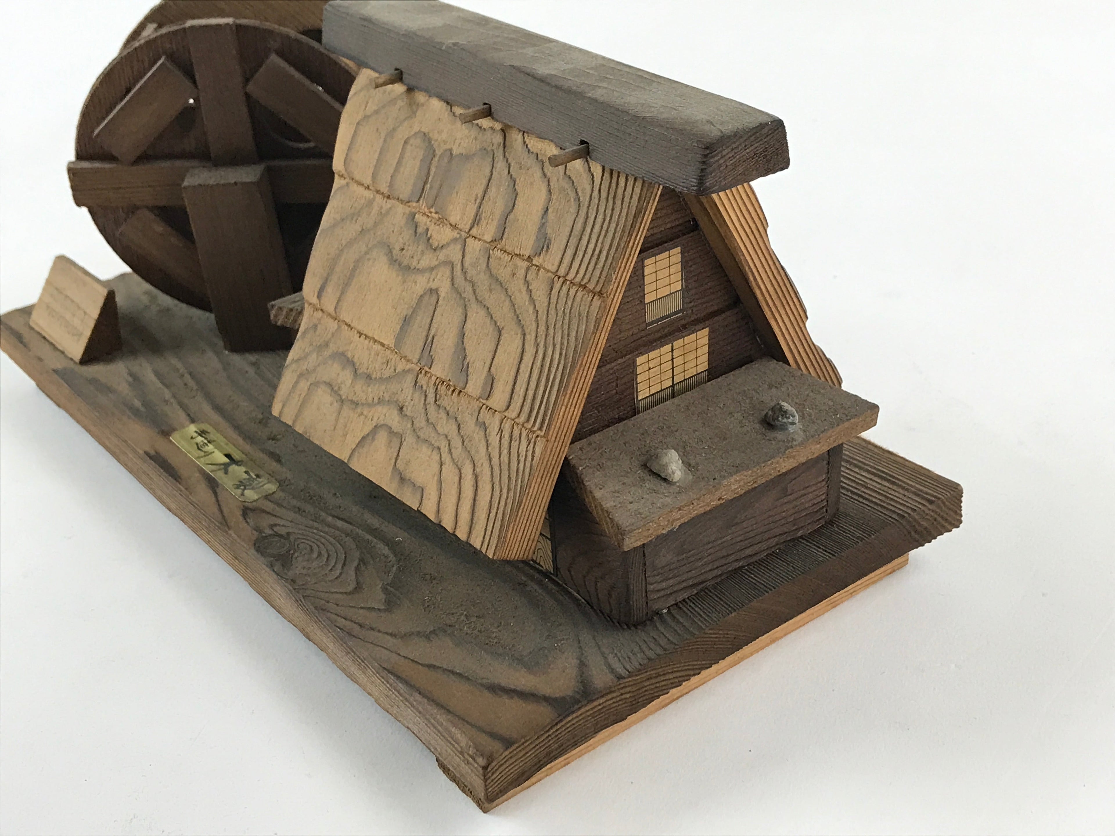Japanese Wooden Art Display Water Wheel High Roof House Vtg Handmade BD906