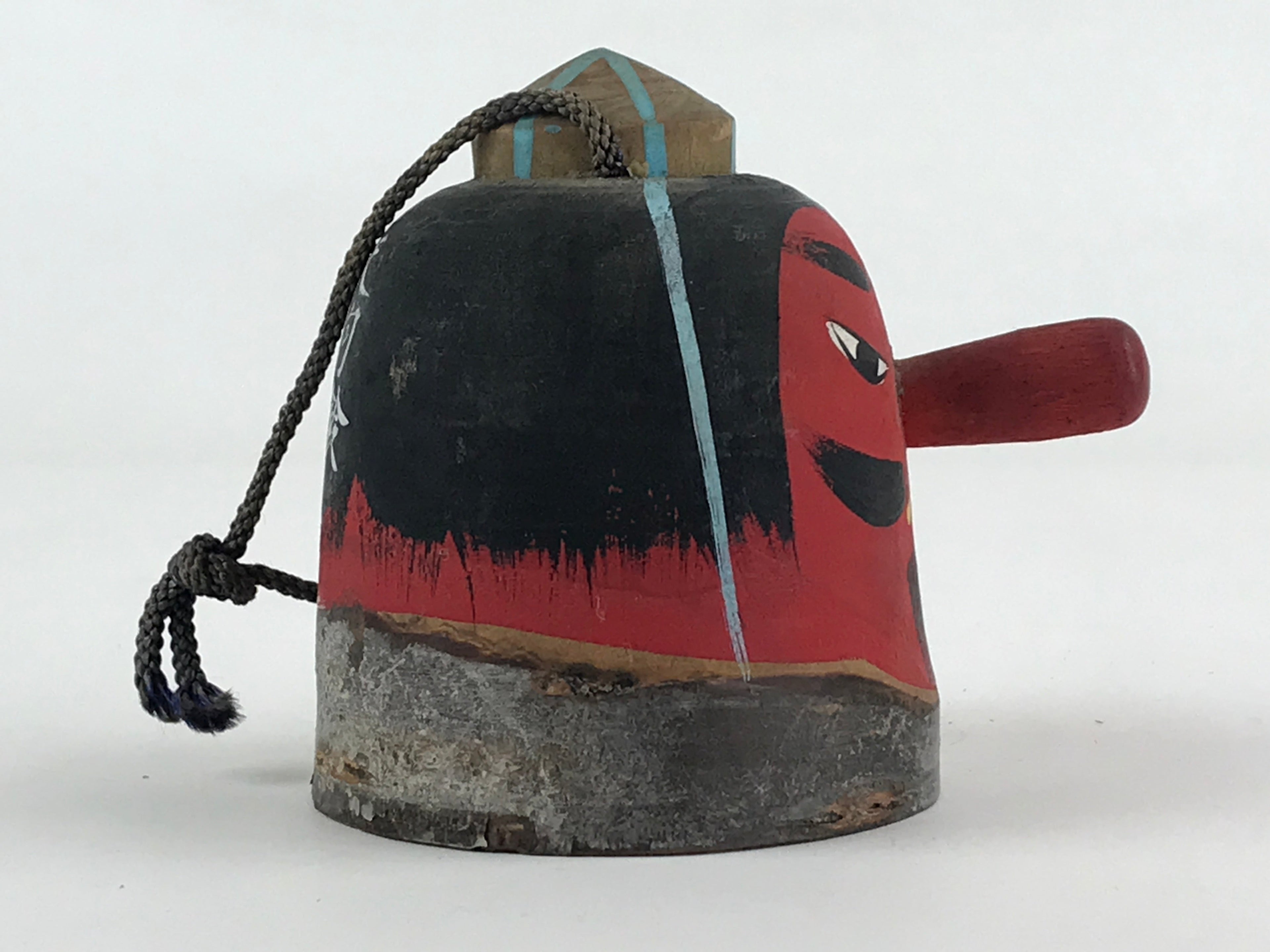 Japanese Wooden Bell Dorei Suzu Vtg Tengu Red Amulet DR472