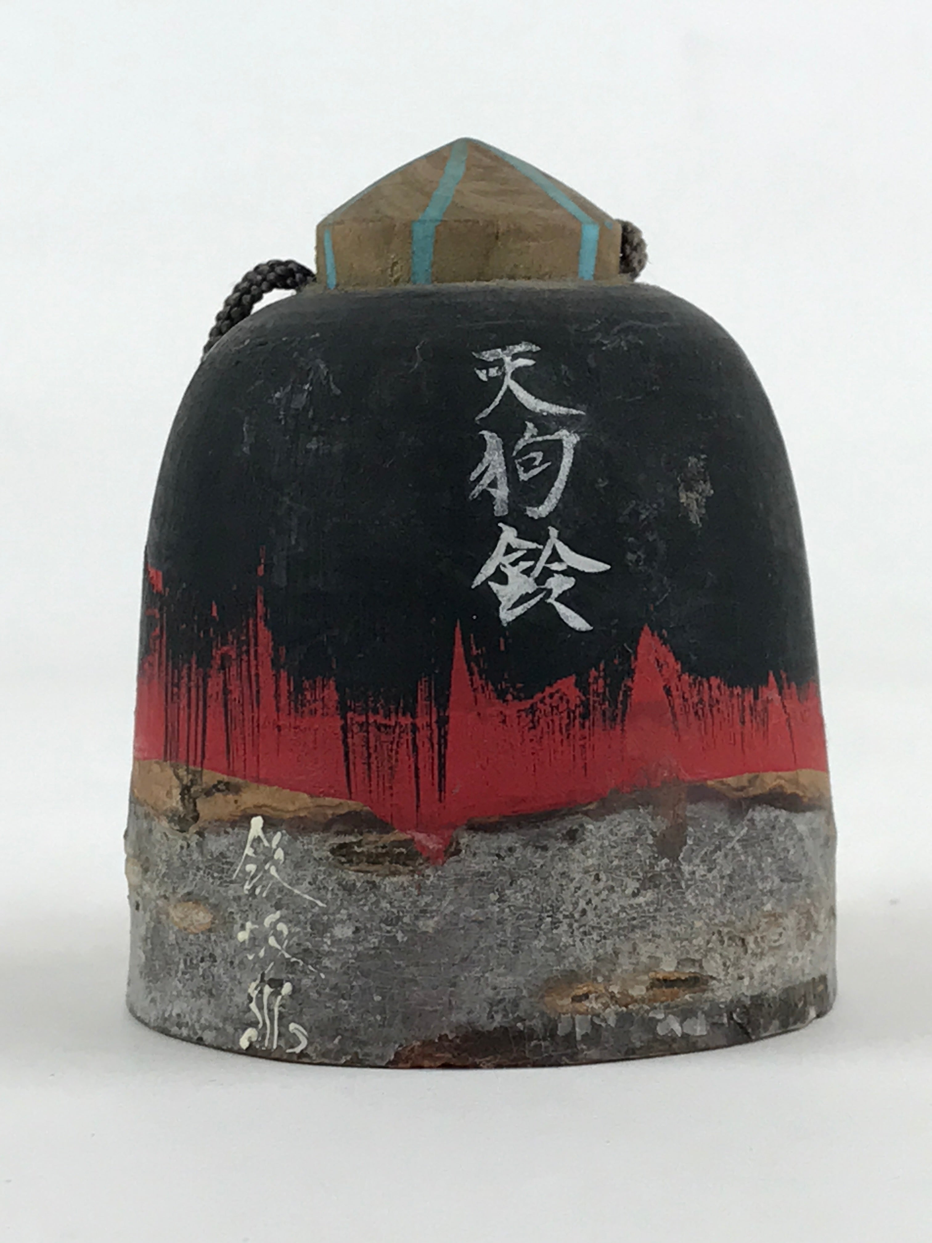 Japanese Wooden Bell Dorei Suzu Vtg Tengu Red Amulet DR472