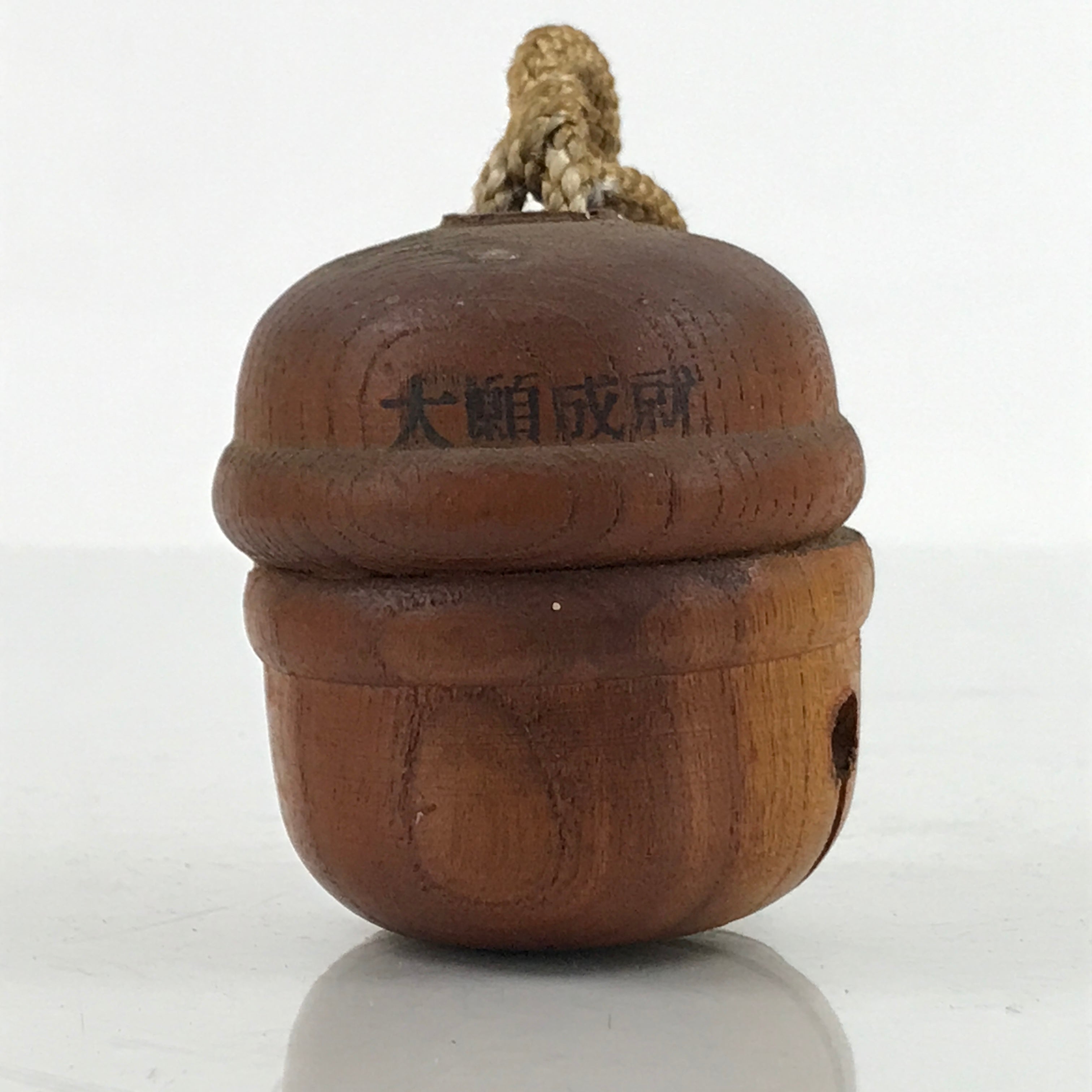Japanese Wooden Bell Dorei Vtg Great Wish Lucky Charm Amulet Brown DR536