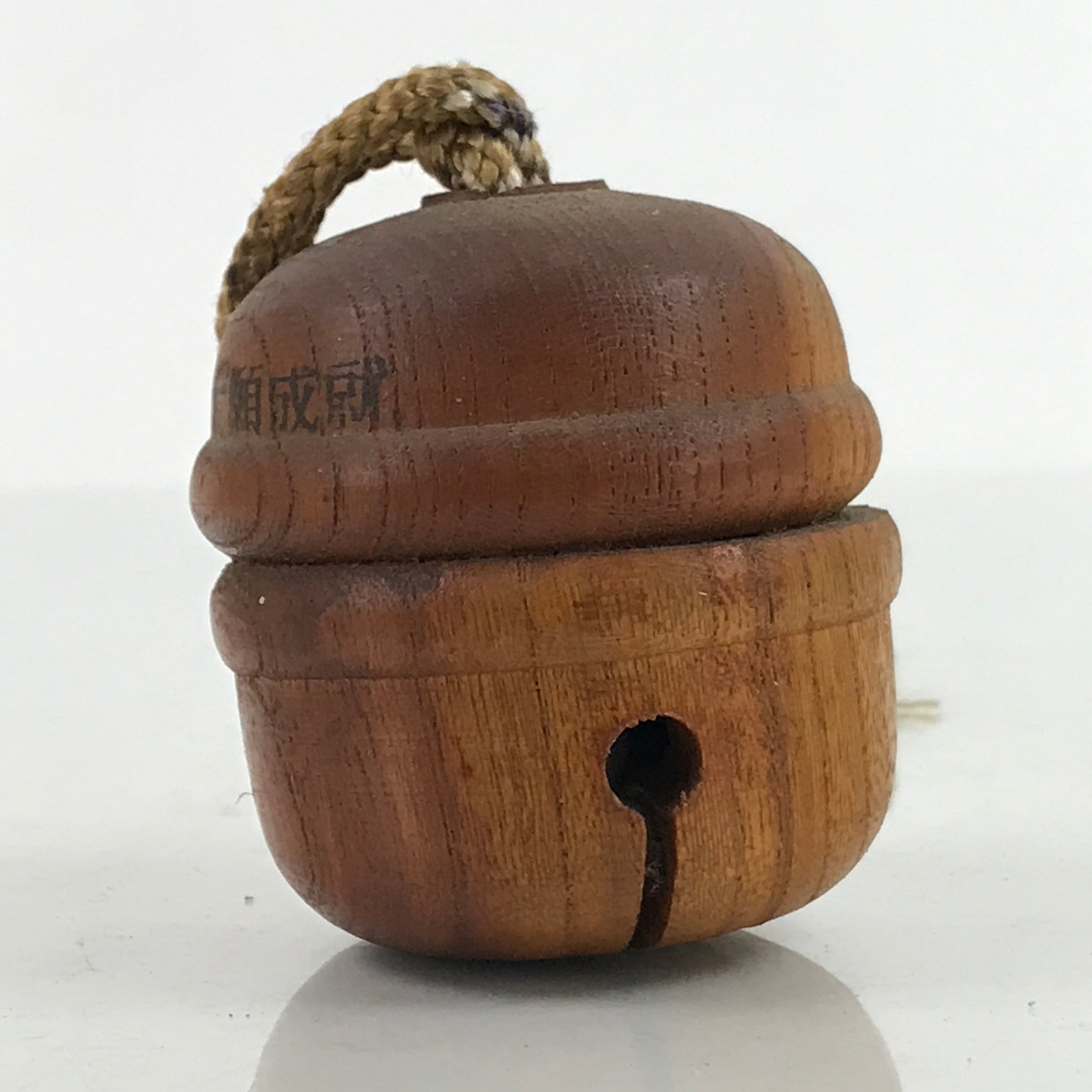 Japanese Wooden Bell Dorei Vtg Great Wish Lucky Charm Amulet Brown DR536