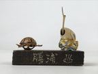 Japanese Wooden Bobbling Figurine Turtle Crane Vtg Kame Tsuru Decoration KF668
