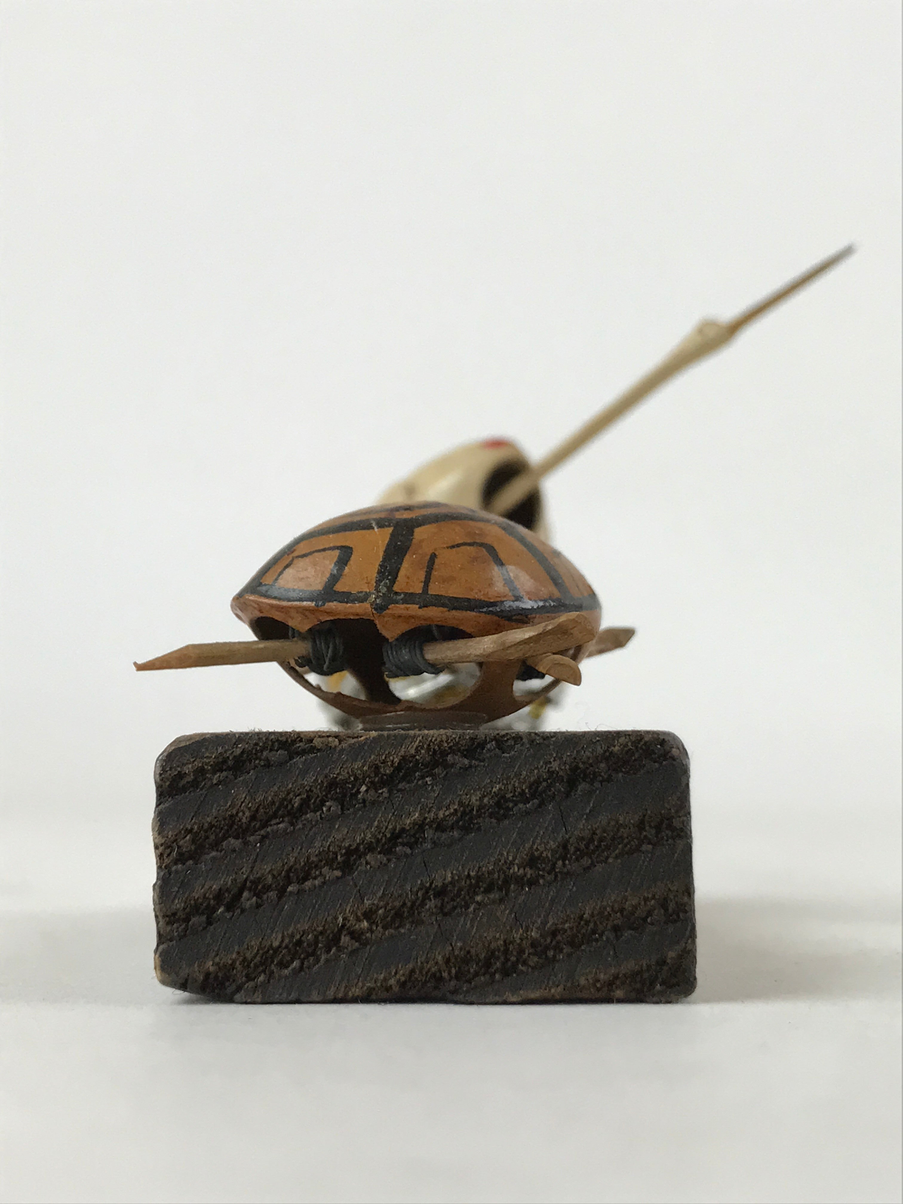 Japanese Wooden Bobbling Figurine Turtle Crane Vtg Kame Tsuru Decoration KF668