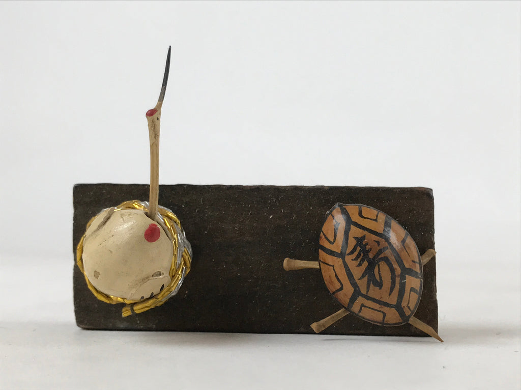 Japanese Wooden Bobbling Figurine Turtle Crane Vtg Kame Tsuru Decoration KF668